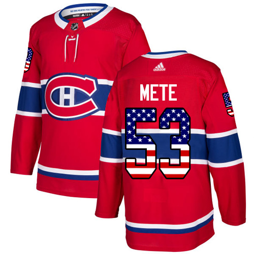Adidas Canadiens #53 Victor Mete Red Home Authentic USA Flag Stitched NHL Jersey - Click Image to Close
